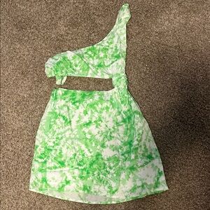 For Love And Lemons Lime Tie-Dye One-Shoulder Dress NWT